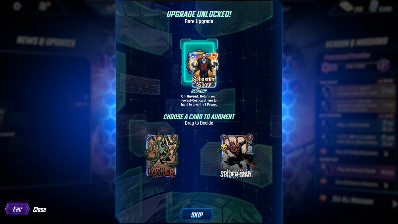 MARVEL SNAP Draft rare upgrade screen