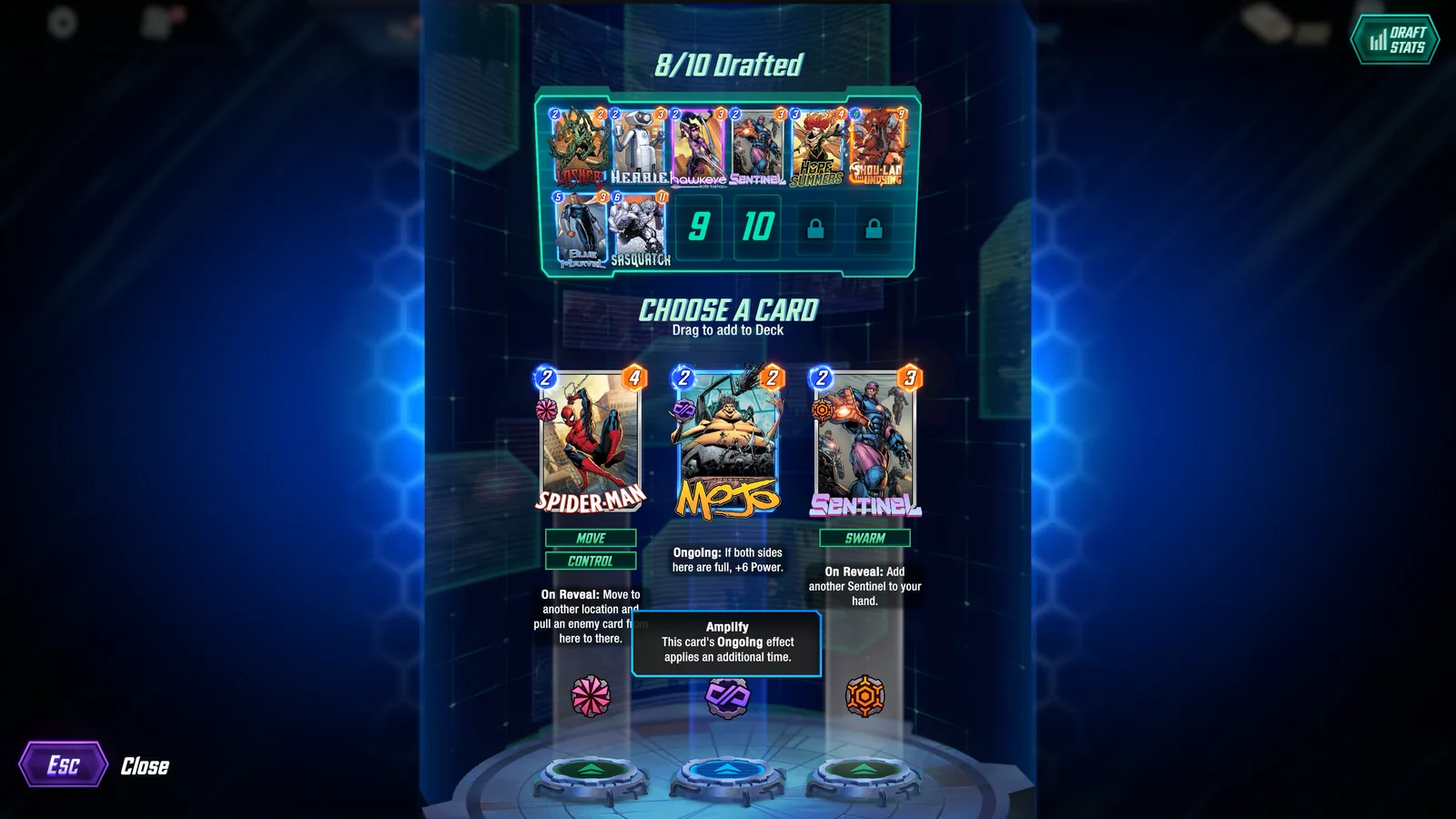 MARVEL SNAP Draft starter selection screen