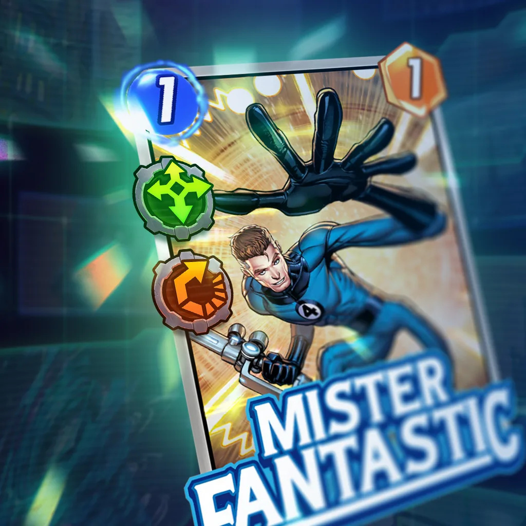 A Mister Fantastic card with Maneuverable and Recharge Augment icons