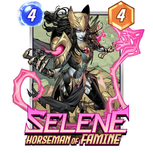 Selene Horseman of Famine MARVEL SNAP card art with current cost and power