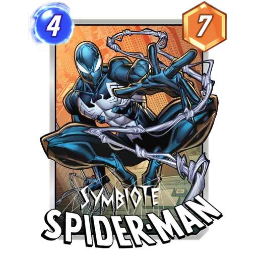 Symbiote Spider-Man MARVEL SNAP card art with current cost and power