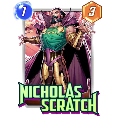 Nicholas Scratch MARVEL SNAP card art with current cost and power